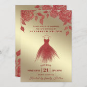 Invitation Roses rouges robe Parties scintillant moderne swee (Devant / Derrière)