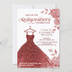 Invitation Roses rouges robe parties scintillant rouge Quince