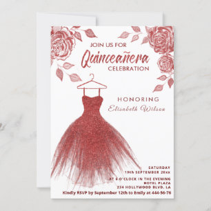 Invitation Roses rouges robe parties scintillant rouge Quince