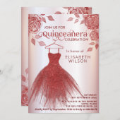 Invitation Roses rouges robe parties scintillant rouge Quince (Devant / Derrière)