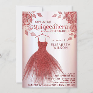 Invitation Roses rouges robe parties scintillant rouge Quince