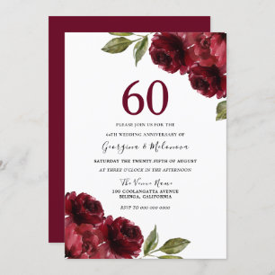 Invitation Roses rouges romantiques 60e anniversaire de Maria