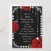 Invitation Roses Rouges Romantiques Et Diamants Bachelorette (Devant)