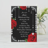 Invitation Roses Rouges Romantiques Et Diamants Bachelorette (Debout devant)