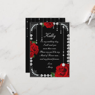 Invitation Roses Rouges Romantiques Et Diamants Maid D'Honneu