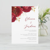 Invitation Roses rouges romantiques et Mariage d'or (Debout devant)