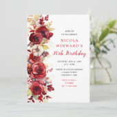 Invitation Roses Rouges Romantiques Fête d'Anniversaire (Debout devant)