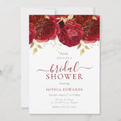 Invitation Roses rouges romantiques Fête des mariées élégante (Devant)