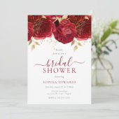 Invitation Roses rouges romantiques Fête des mariées élégante (Debout devant)