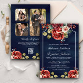 Invitation Roses rouges romantiques Floral Marine QR Code Mar
