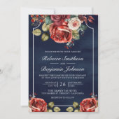 Invitation Roses rouges romantiques Floral Marine QR Code Mar (Devant)