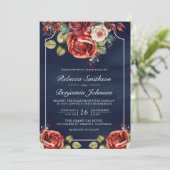 Invitation Roses rouges romantiques Floral Marine QR Code Mar (Debout devant)