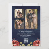 Invitation Roses rouges romantiques Floral Marine QR Code Mar (Dos)