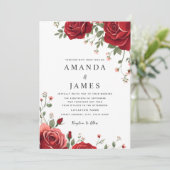 Invitation Roses rouges romantiques Monogramme Mariage floral (Debout devant)