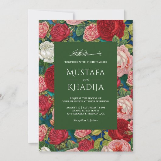 Invitation Roses rouges romantiques Motif floral Mariage isla (Devant)