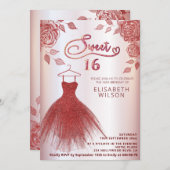 Invitation Roses rouges romantiques robe de parties scintilla (Devant / Derrière)