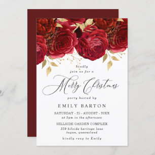Invitation Roses rouges romantiques Soirée de Noël