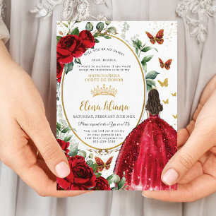 Invitation Roses Rouges Roses Florales Robe Quinceañera Dama