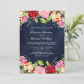 Invitation Roses rouges roses romantiques Code QR Mariage ble (Debout devant)