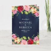 Invitation Roses Rouges Roses Roses Code QR Bleu Nuit Mariage (Devant)