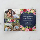 Invitation Roses Rouges Roses Roses Code QR Bleu Nuit Mariage (Intérieur)