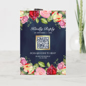 Invitation Roses Rouges Roses Roses Code QR Bleu Nuit Mariage (Dos)