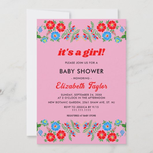 Invitation Roses Rouges Rouges Rustiques Baby shower Floral F (Devant)