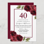 Invitation Roses rouges rubis romantiques 40e anniversaire de (Devant / Derrière)