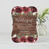 Invitation Roses Rouges Rustiques Pays Mariage Floral (Debout devant)