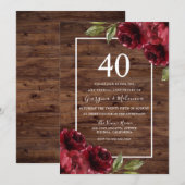 Invitation Roses rouges rustiques romantiques 40e anniversair (Devant / Derrière)