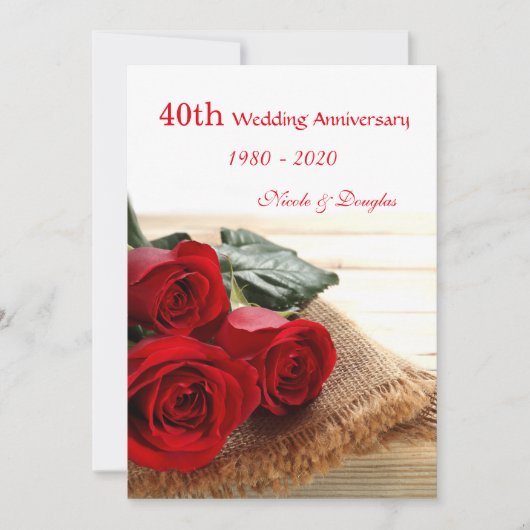 Invitation Roses rouges sur bois 40e anniversaire Mariage Inv (Devant)