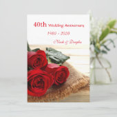 Invitation Roses rouges sur bois 40e anniversaire Mariage Inv (Debout devant)