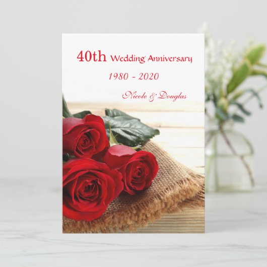 Invitation Roses rouges sur bois 40e anniversaire Mariage Inv (Debout devant)