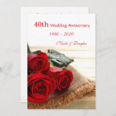 Invitation Roses rouges sur bois 40e anniversaire Mariage Inv (Devant / Derrière)