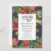 Invitation Roses rouges sur Mariage chrétien élégant noir (Devant)