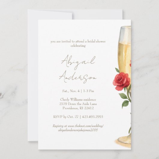 Invitation Roses rouges sur une douche de mariée au champagne (Devant)