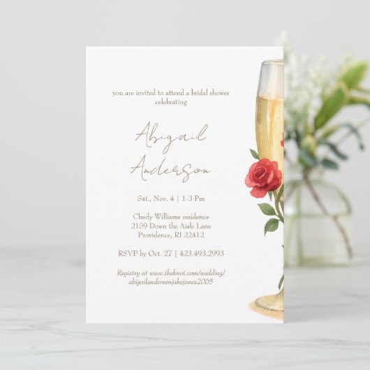 Invitation Roses rouges sur une douche de mariée au champagne (Debout devant)