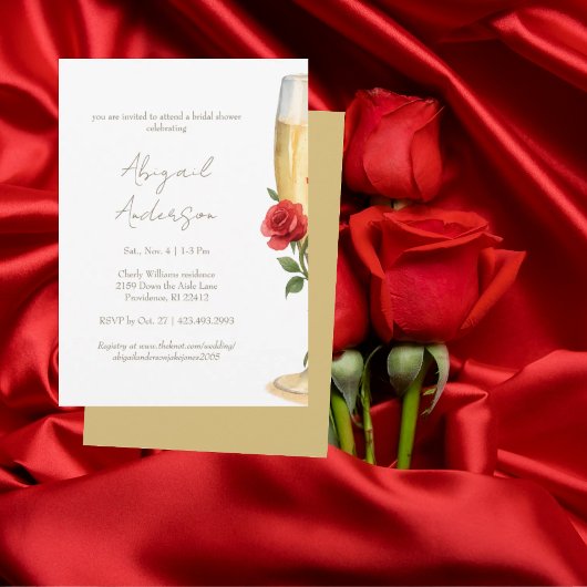 Invitation Roses rouges sur une douche de mariée au champagne