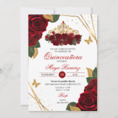 Invitation Roses rouges Tiara Gold Parties scintillant Quince (Devant)