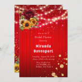Invitation Roses rouges tournesol parties scintillant légère (Devant / Derrière)