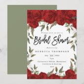 Invitation roses rouges & verdure boho douche nuptiale modern (Devant / Derrière)