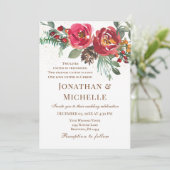 Invitation Roses rouges Verdure hiver Mariage christianisme (Debout devant)