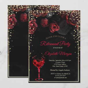 Invitation Roses Rouges, Verre à Vin Partie de Retraite
