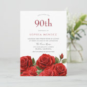 Invitation Roses rouges vibrantes 90e fête d'anniversaire (Debout devant)