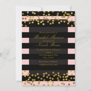 Invitation Roses Rougissantes Rayures Noires et Or Points Fau