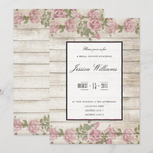Invitation Roses Rustiques & Baby Shower Mariage Cadre en Boi