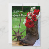 Invitation Roses rustiques et Bottes de Cowboy Post Mariage B (Devant)