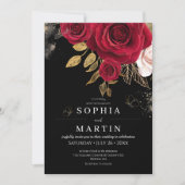 Invitation Roses Rustiques & Or Élégant Fleurs de Mariage (Devant)