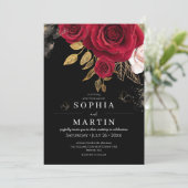 Invitation Roses Rustiques & Or Élégant Fleurs de Mariage (Debout devant)