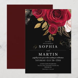 Invitation Roses Rustiques & Or Élégant Fleurs de Mariage